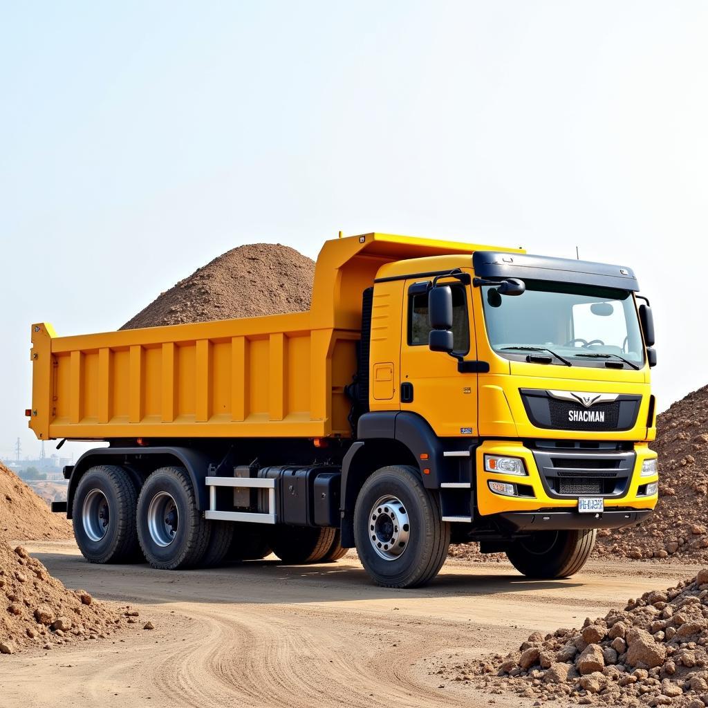 Shacman 4-axle dump truck transporting construction materials