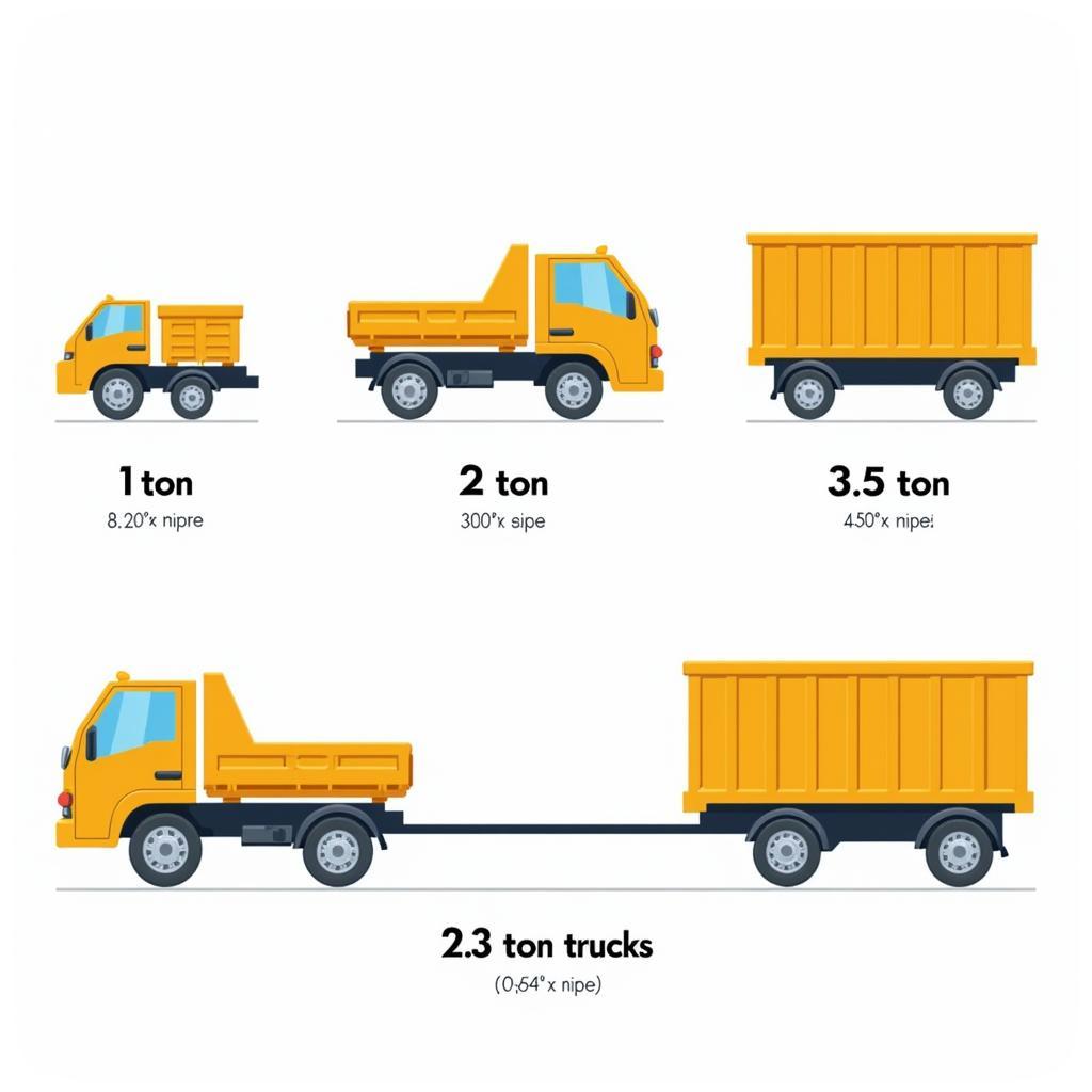So sánh kích thước xe tải 1, 2, 3.5 và 8 tấn