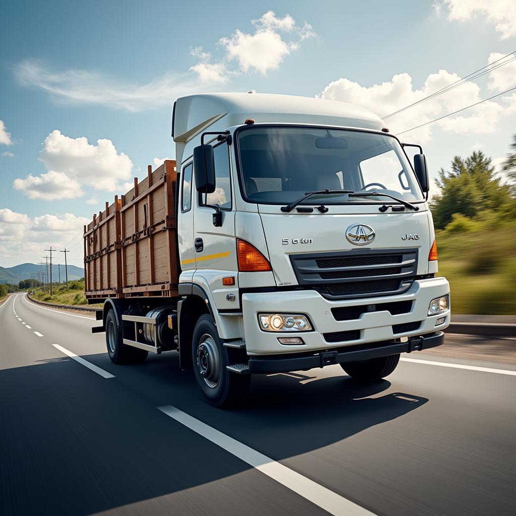 Xe tải Jac 5 tấn vận chuyển hàng hóa trên đường