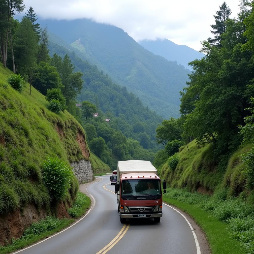 Truck climbing a hill in Sapa