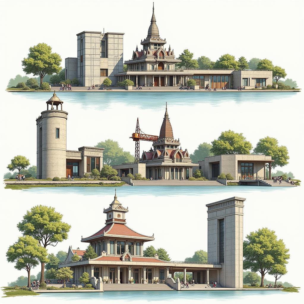 Xiêm hiện đại hóa và duy trì độc lập - Hình ảnh minh họa các công trình kiến trúc hiện đại được xây dựng tại Xiêm trong thời kỳ cải cách, thể hiện sự tiếp thu văn hóa và công nghệ phương Tây.